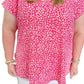 Spot Print Short Sleeve V-Neck Plus Size Blouse