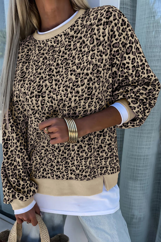 Leopard Print Crew Neck Sweatshirt