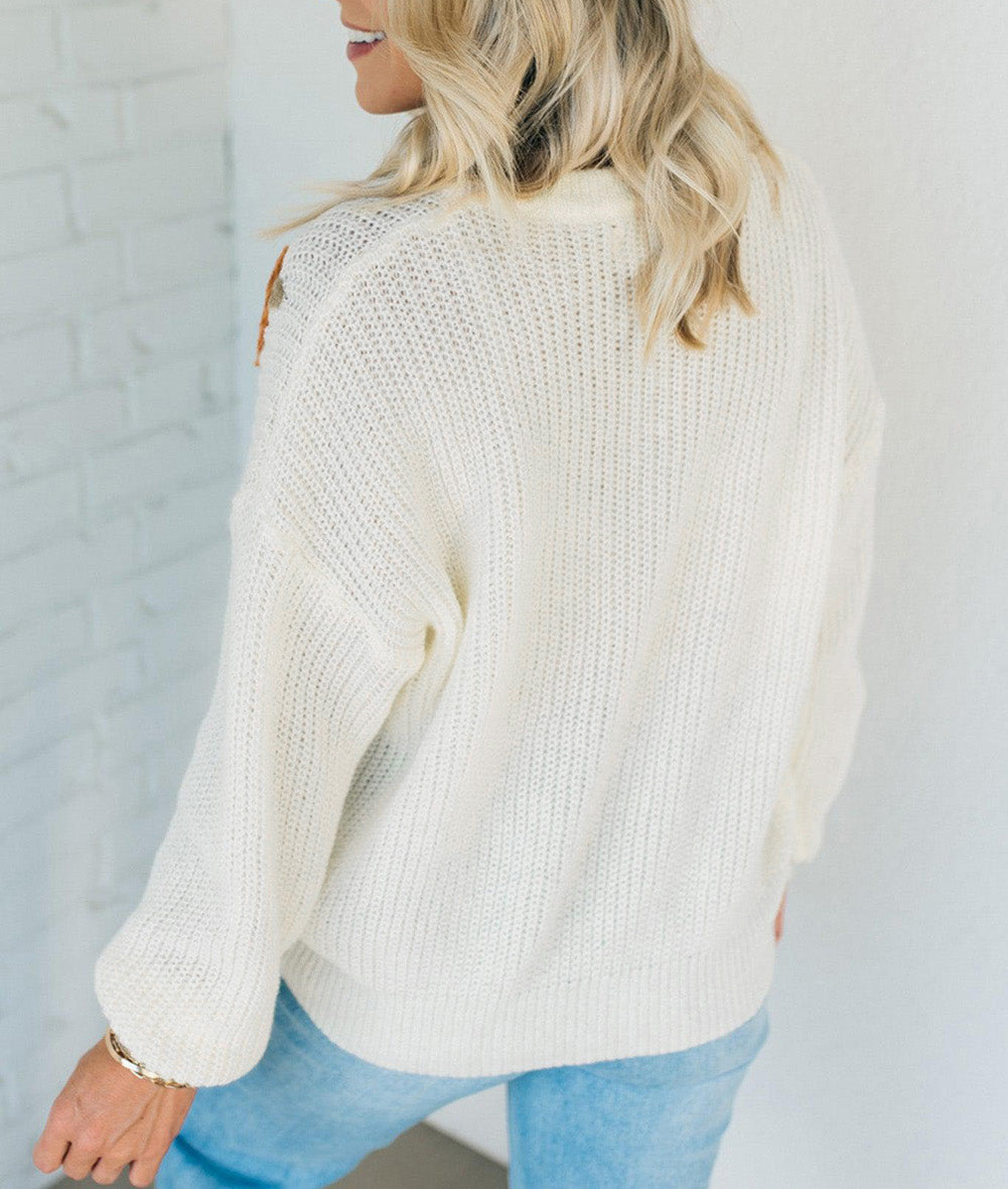 Pumpkin Yarn Stitch Ribbed Knit Sweater