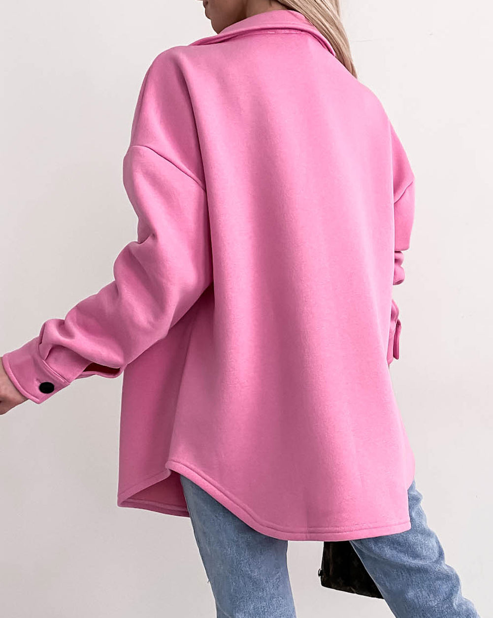 Solid Color Pocketed Button up Long Sleeve Shacket