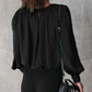 Padded Shoulder Buttoned Cuffs Pleated Loose Blouse