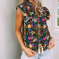 Lace Trim Flutter Sleeve Tropical Floral Blouse