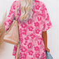 Pink Leopard Print Half Sleeve Oversized T Shirt