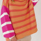 Stripe Colorblock Crew Neck Drop Shoulder Loose Sweater