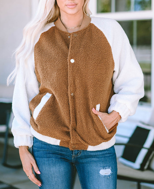Sleeve Snap Button Sherpa Jacket