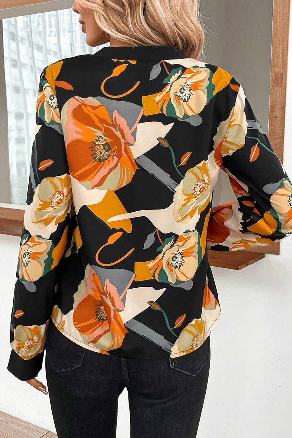 Floral Print Split V Neck Blouse
