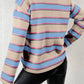 Stripe Collared V Neck Drop Shoulder Loose Sweater