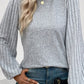 Contrast Ribbed Bishop Sleeve Top