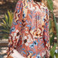 Floral Print Shirred Cuff Buttoned Loose Shirt