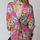 Twisted Hollow-out Back Floral Long Sleeve Top