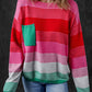 Striped Knit Patch Pocket Drop Shoulder Sweater