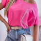 Rhinestone Fringed Pocket Short Sleeve T-shirt