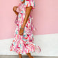 Brush Stroke Printed Smocked Ruffle Tiered Dress