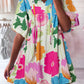 Floral Print Split Neck Babydoll Dress