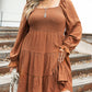 Plus Size Smocked Ruffled Sleeve Tiered Mini Dress