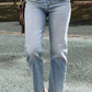 Acid Wash Raw Edge Straight Jeans