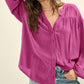 Solid Color Jacquard Puff Sleeve Button up Shirt