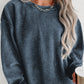 Plus Size Corded Round Neck Sweatshirt