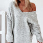 Exposed Seam V Neck Slouchy Sweater