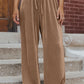 Drawstring High Waist Pleated Wide Leg Pants
