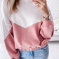 Colorblock Cutout Elastic Hem Pullover Sweatshirt