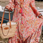 Boho Holiday Paisley Print Tiered Long Sleeve Maxi Dress