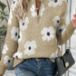 Floral Pattern Half Zip Drop Shoulder Sweater