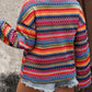 Ethnic Striped Print Long Sleeve Plus Size Top