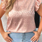 Plus Size Leopard Print Ruffled Flutter Sleeve Satin Blouse
