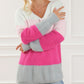 Striped Color Block Fuzzy V Neck Sweater