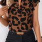 Leopard Ruffled Flutter Sleeve Split Neck Blouse