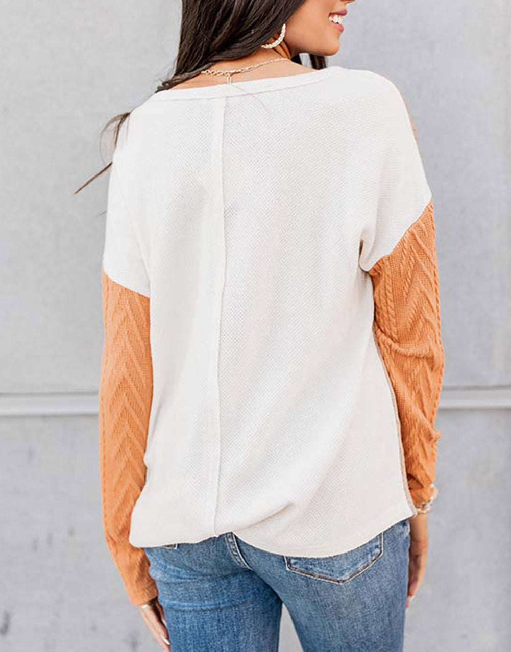 Long Sleeve Colorblock Chest Pocket Textured Knit Top