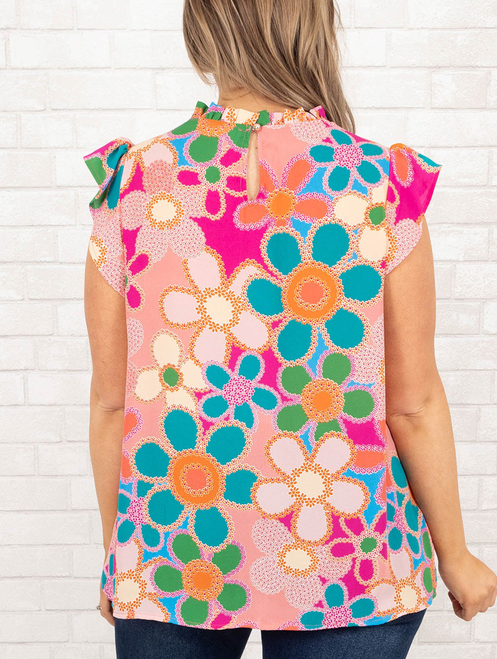 Plus Size Floral Embroidered Flutter Sleeve Tank Top