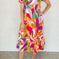 Abstract Print Square Neck Flowy Midi Dress