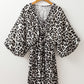 Leopard Print Elasticated V Neck 3/4 Puff Sleeve Dress