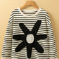 Striped Big Flower Patched 3/4 Sleeve Top