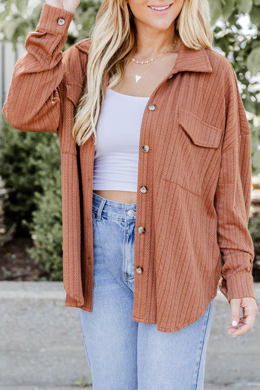 Textured Knit Rounded Hem Casual Shacket