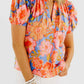 Floral Bubble Sleeve V-Neck Plus Size Blouse