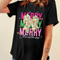 Merry Christmas Brushwork Bow Printed T Shirt