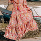 Boho Holiday Paisley Print Tiered Long Sleeve Maxi Dress