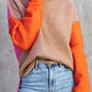 Color Block Turtle Neck Drop Shoulder Knit Sweater