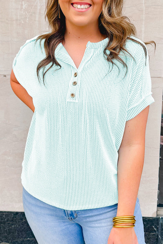 Plus Size Textured Henley T Shirt