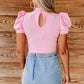 Mock Neck Puff Sleeve Keyhole Back Rib Knit Bodysuit