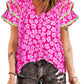 Floral Contrast Ric Rac Layered Ruffle Sleeve Blouse