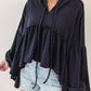 Oversized Ruffled High Low Hem Drop Shoulder Hoodie