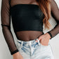 Lattice Mesh Round Neck Long Sleeve Bodysuit