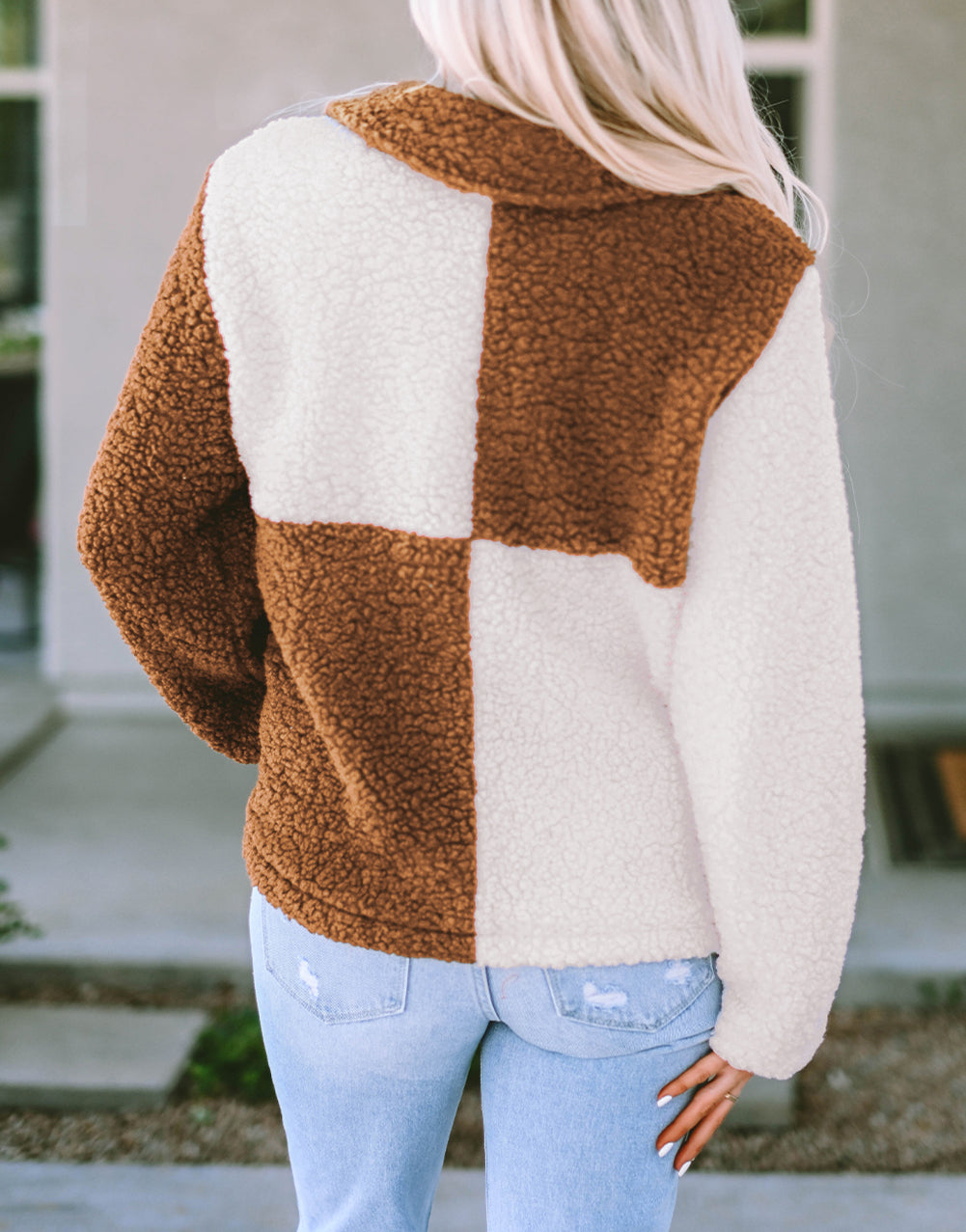 Color Block Sherpa Button Up Jacket