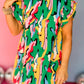 Abstract Print Frilled Neck Ruffled Sleeve Mini Dress