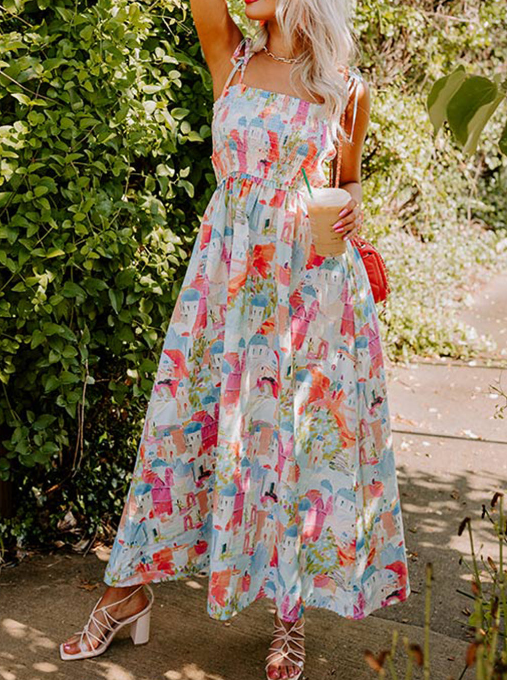 Fairy Town Printed Smocked Flowy Long Sundress