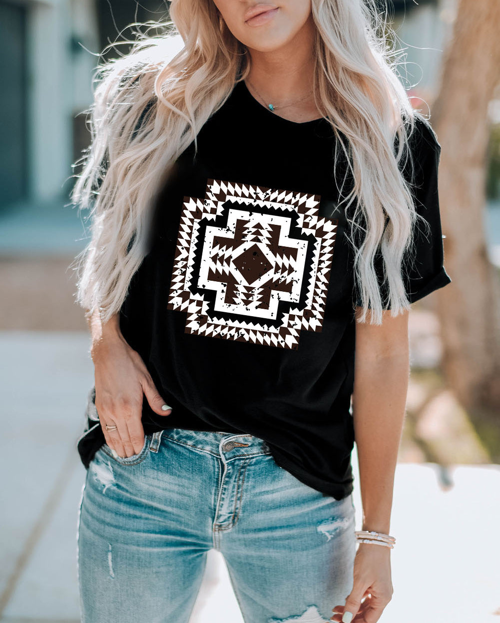 Western Aztec Graphic Fashion Tee